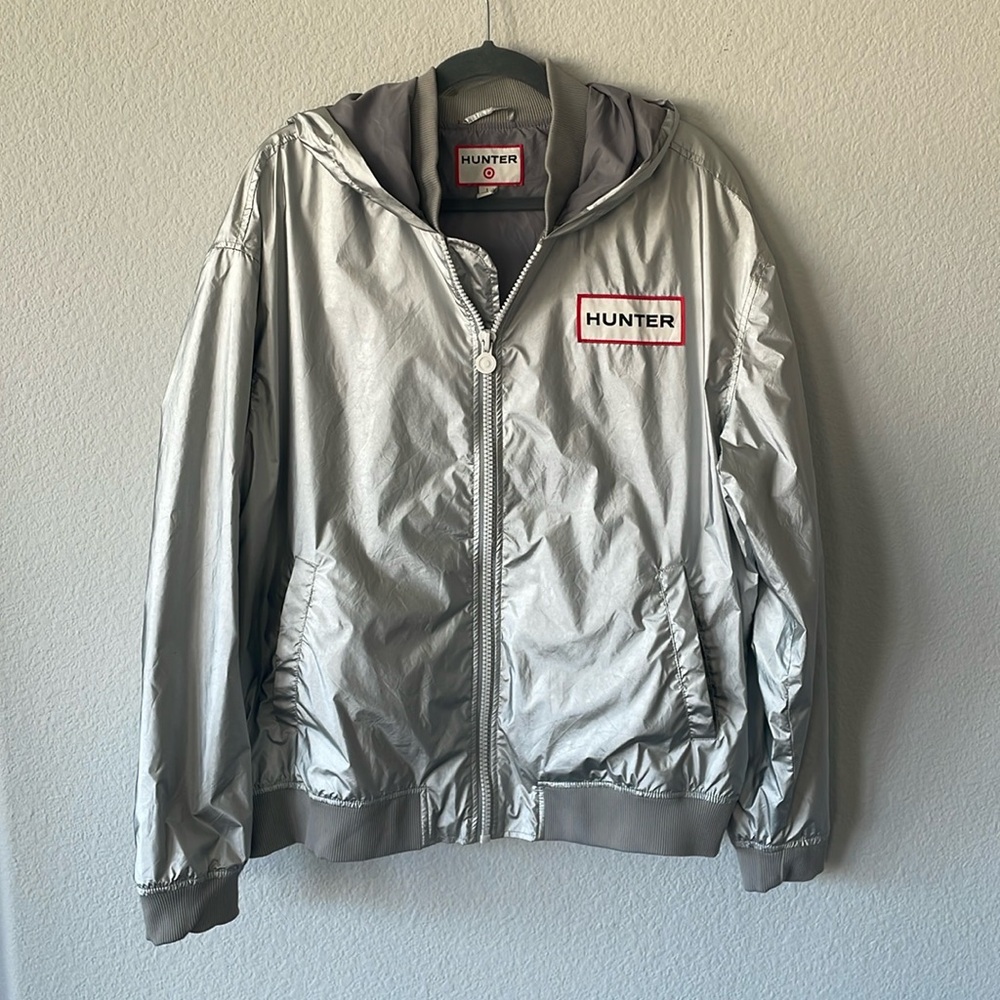 Hunter metallic silver hooded jacket women's‎ size L